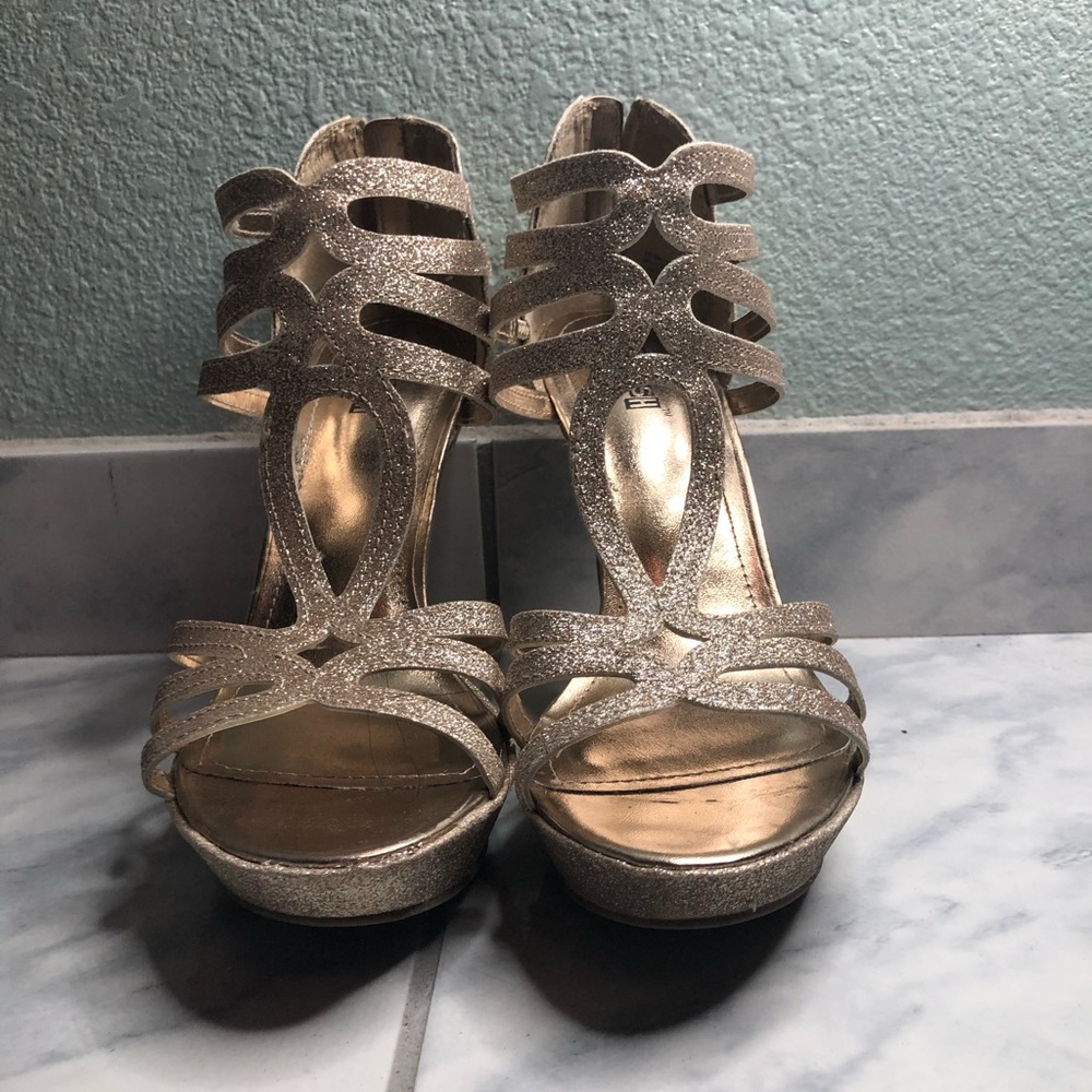 Gold Glitter Strappy Heels